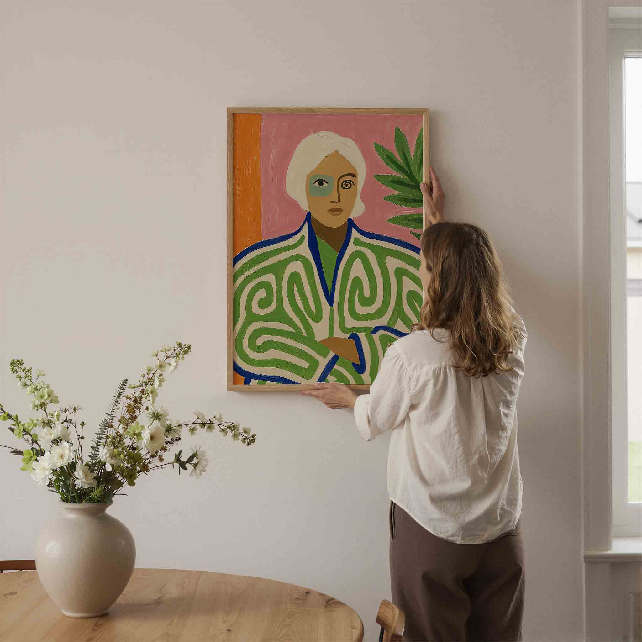 Portret met groene patronen Poster