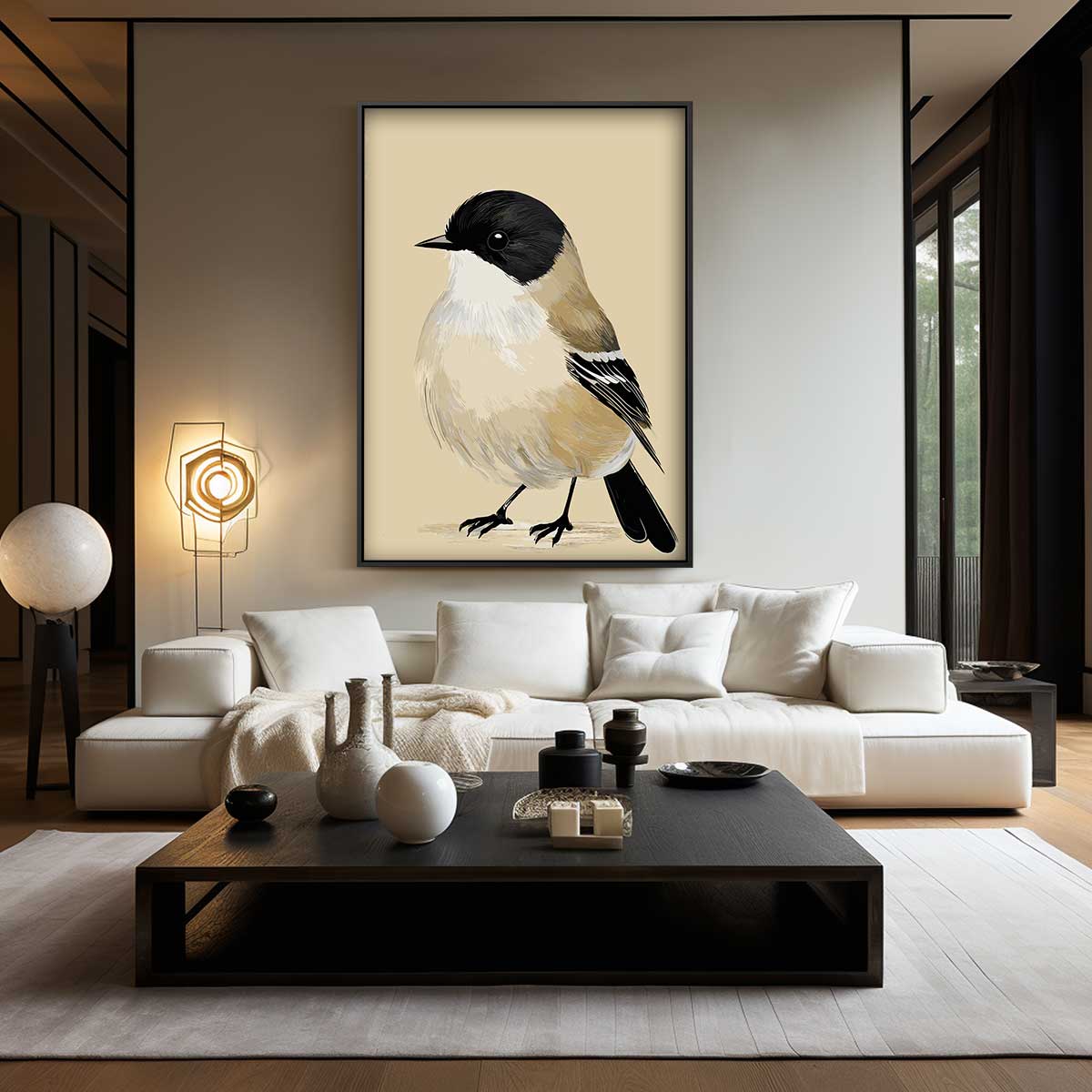 Schattige Pimpelmees Illustratie Kunstwerk-canvas-dibond-plexiglas-wanddecoratie-WallArtistic