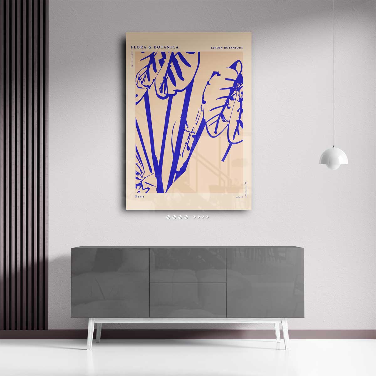 Botanische Bladprint in Blauw Kunstwerk-canvas-dibond-plexiglas-wanddecoratie-WallArtistic