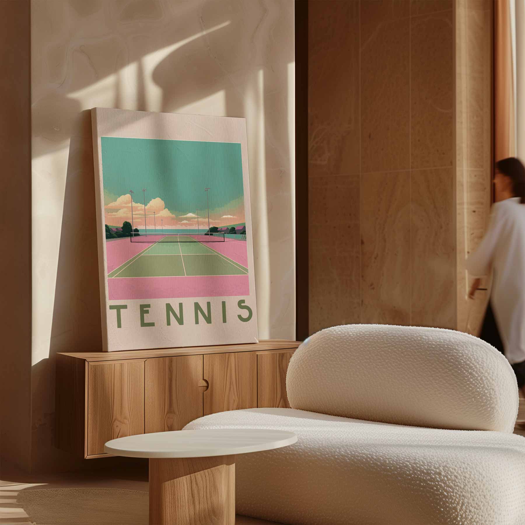 Kleurrijke Tennisbaan Zonsondergang Kunstwerk-canvas-dibond-plexiglas-wanddecoratie-WallArtistic