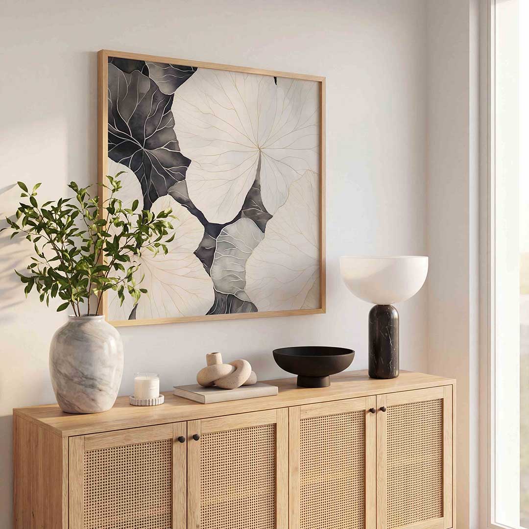 Bladeren in zwart wit Poster