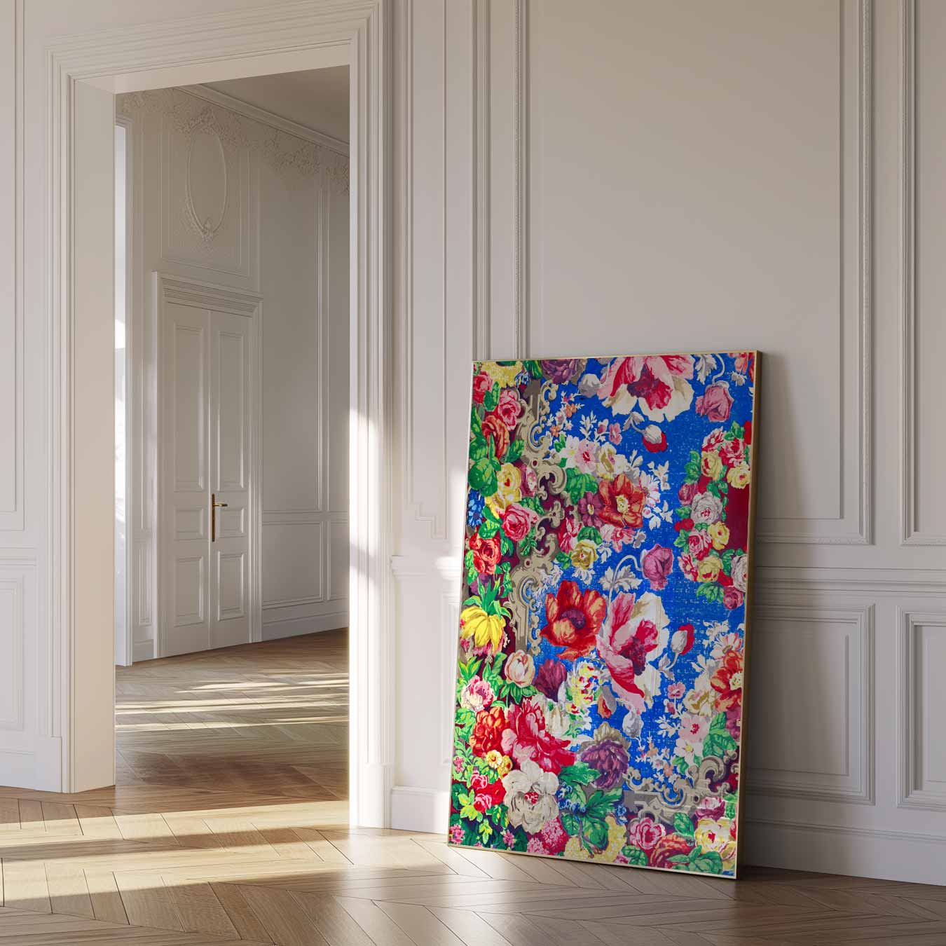 Bloemenpracht op een Hemelsblauwe Achtergrond Poster