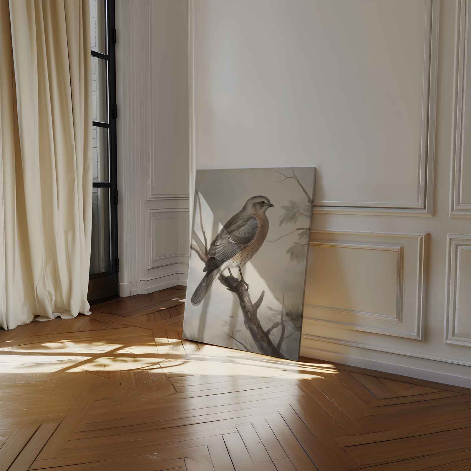 Vogelschilderij op tak Kunstwerk-canvas-dibond-plexiglas-wanddecoratie-WallArtistic