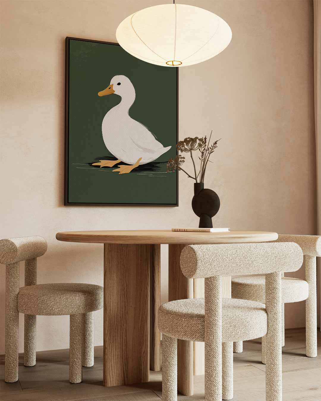 Eend op Donkergroene Achtergrond Kunstwerk-canvas-dibond-plexiglas-wanddecoratie-WallArtistic