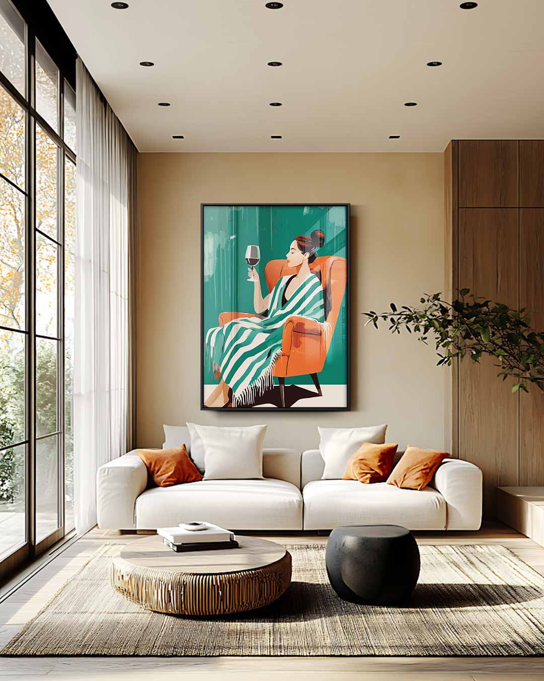Ontspanning met Wijn Kunstwerk-canvas-dibond-plexiglas-wanddecoratie-WallArtistic