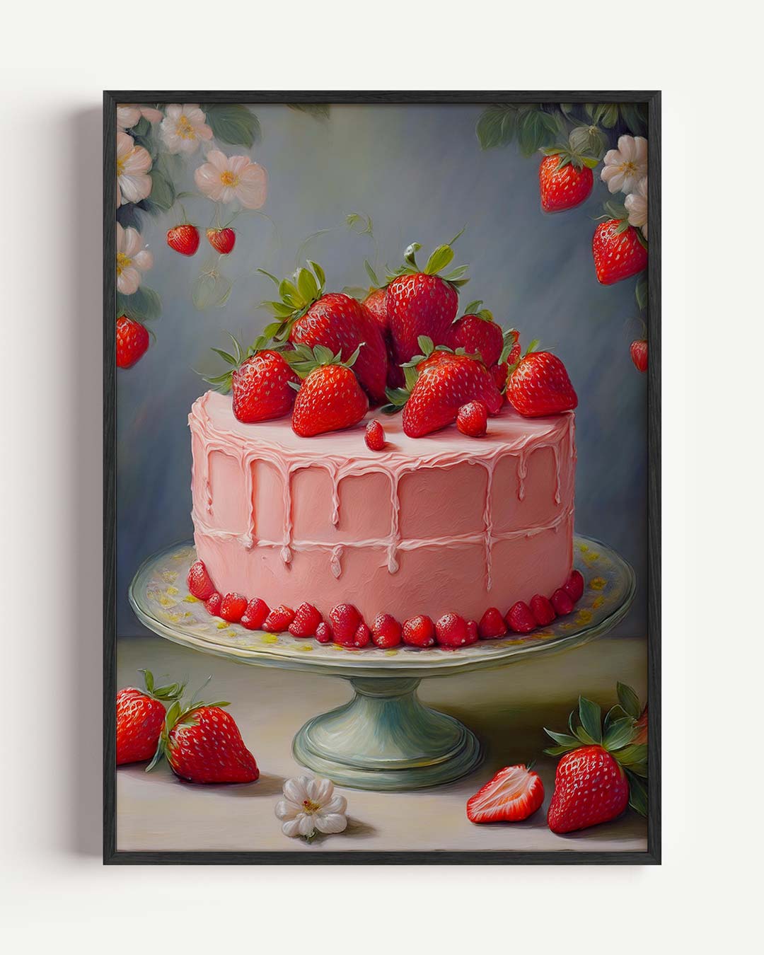 Aardbeientaart Met Bloemen Poster