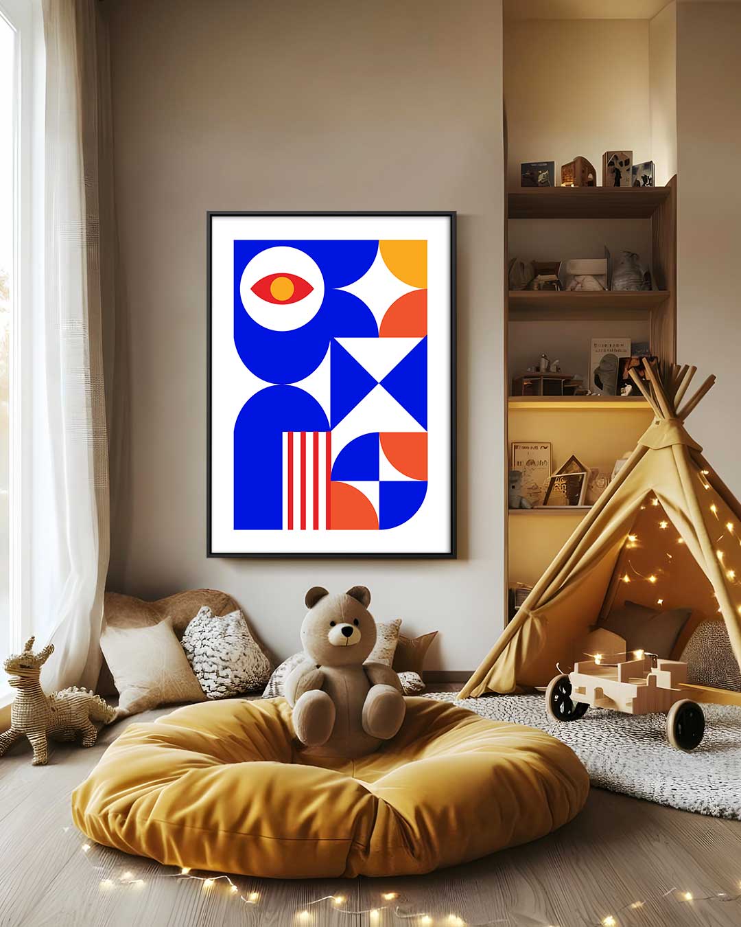 Geometric Vibes in Blauw Kunstwerk-canvas-dibond-plexiglas-wanddecoratie-WallArtistic
