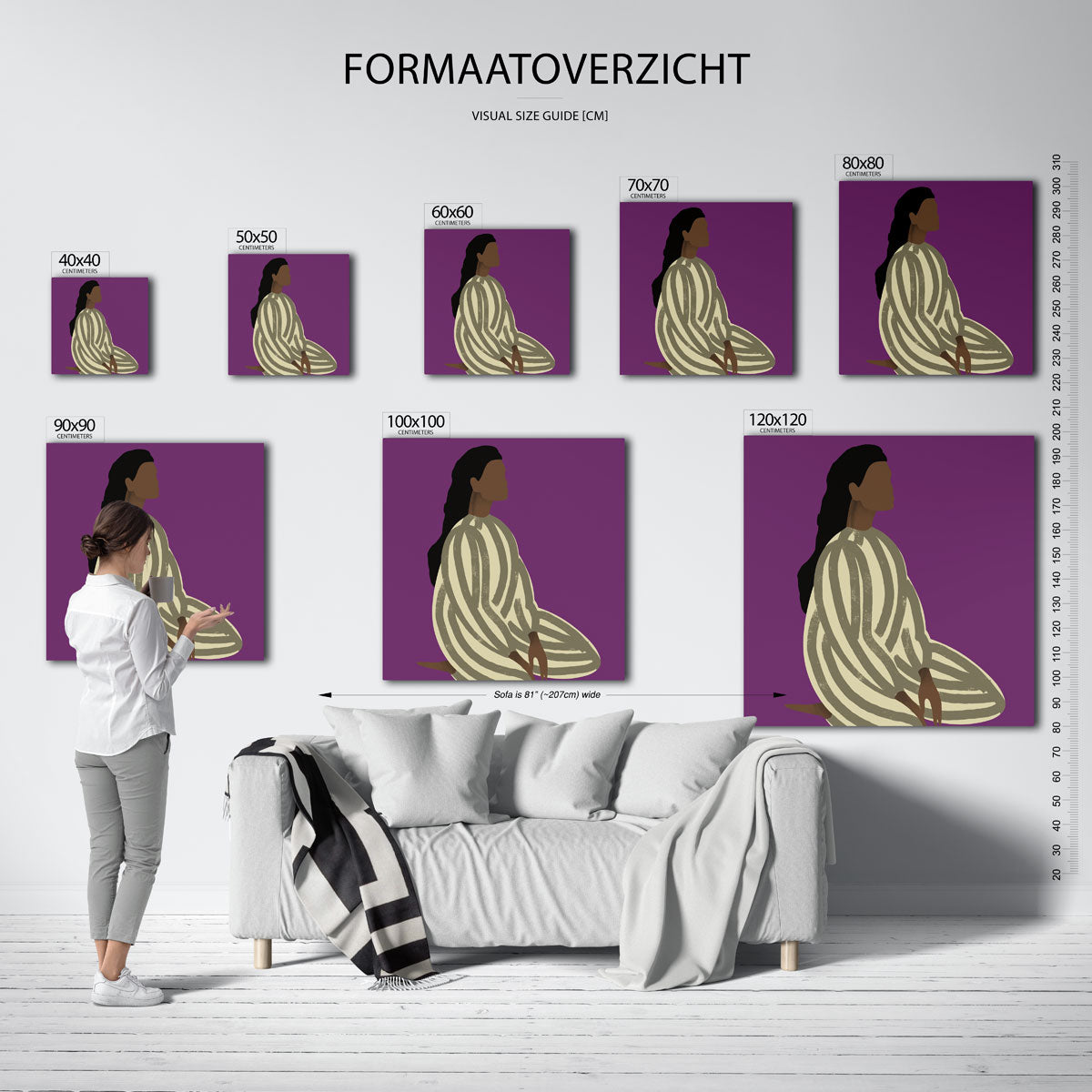 Zittende figuur met gestreepte kleding Poster