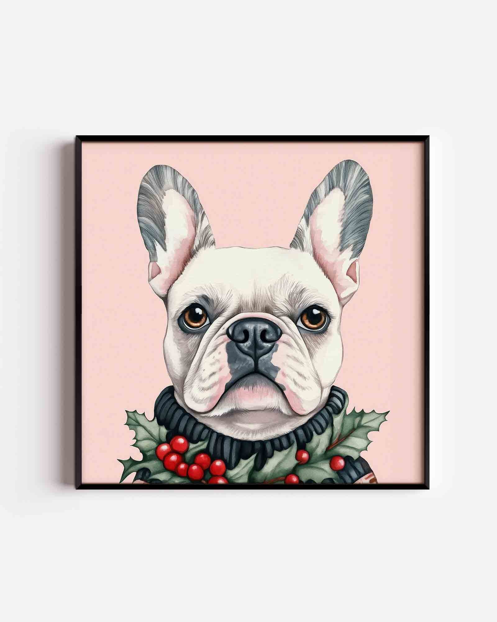 Franse bulldog met hulst Poster