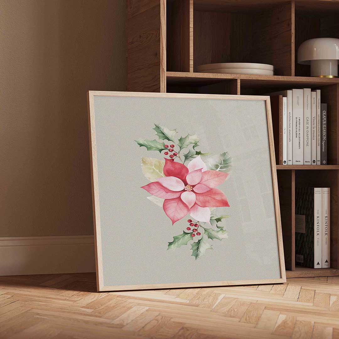 Kerstbloem en hulst Poster