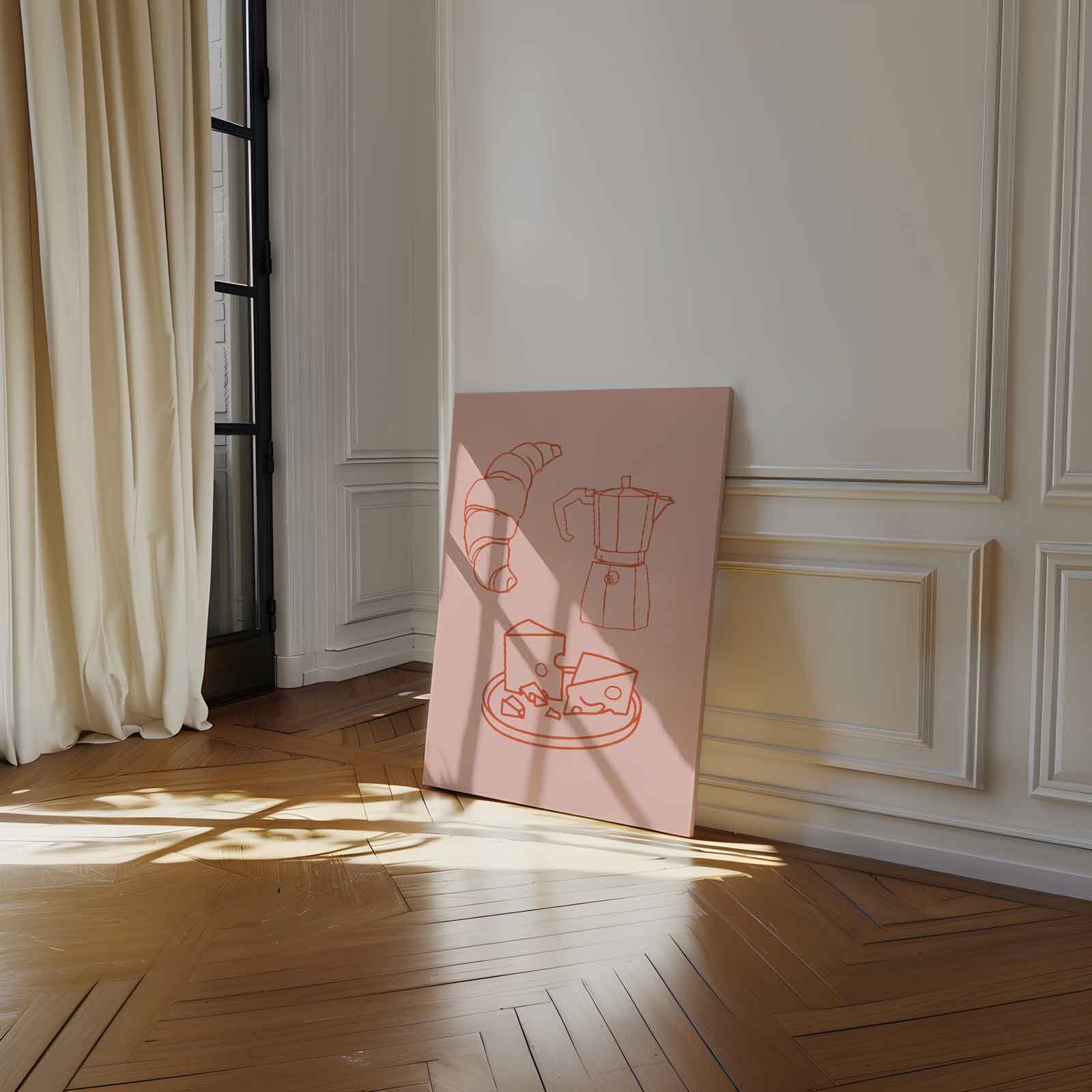 Ontbijt in Lijntekeningen Kunstwerk-canvas-dibond-plexiglas-wanddecoratie-WallArtistic