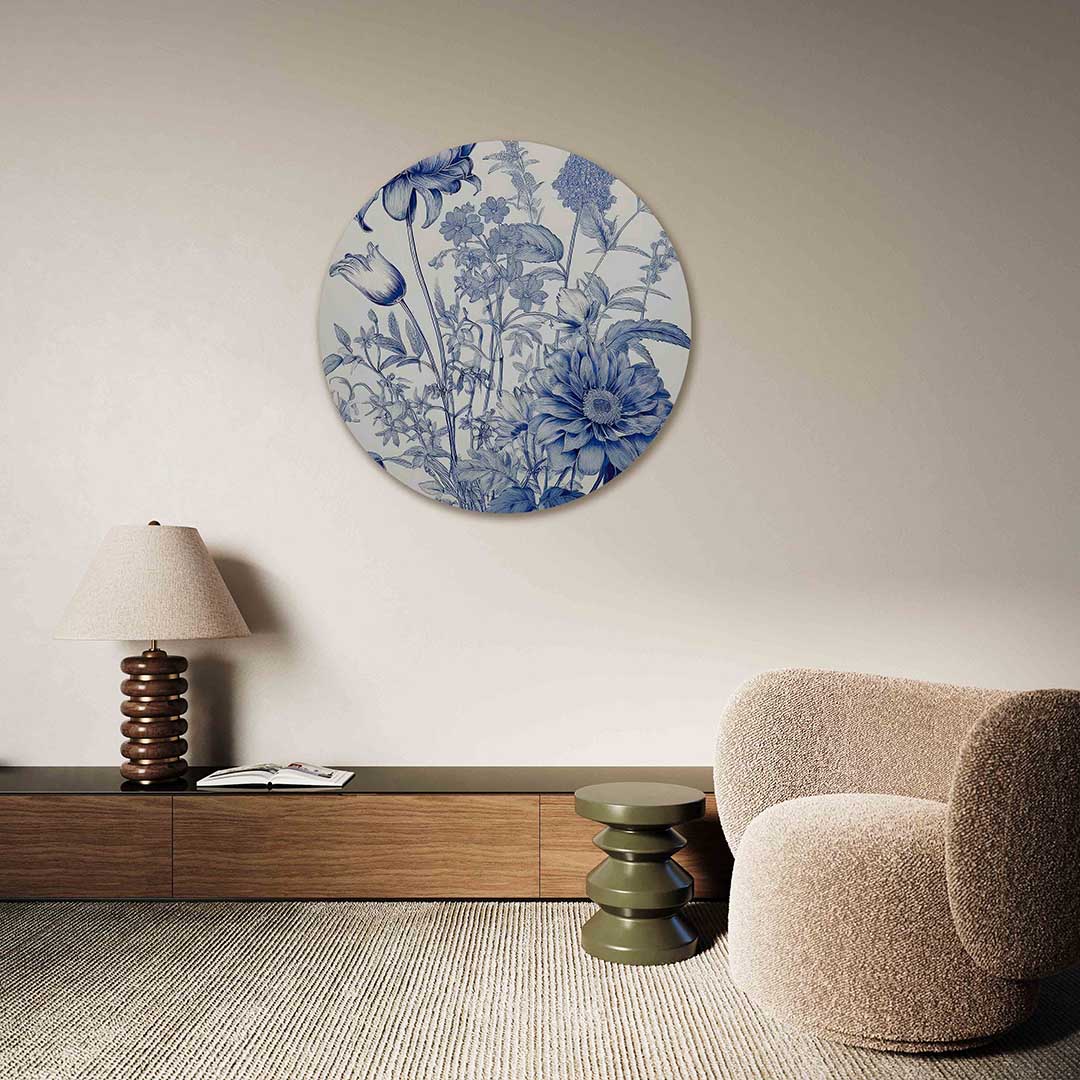 Blauwe bloemen Muurcirkel