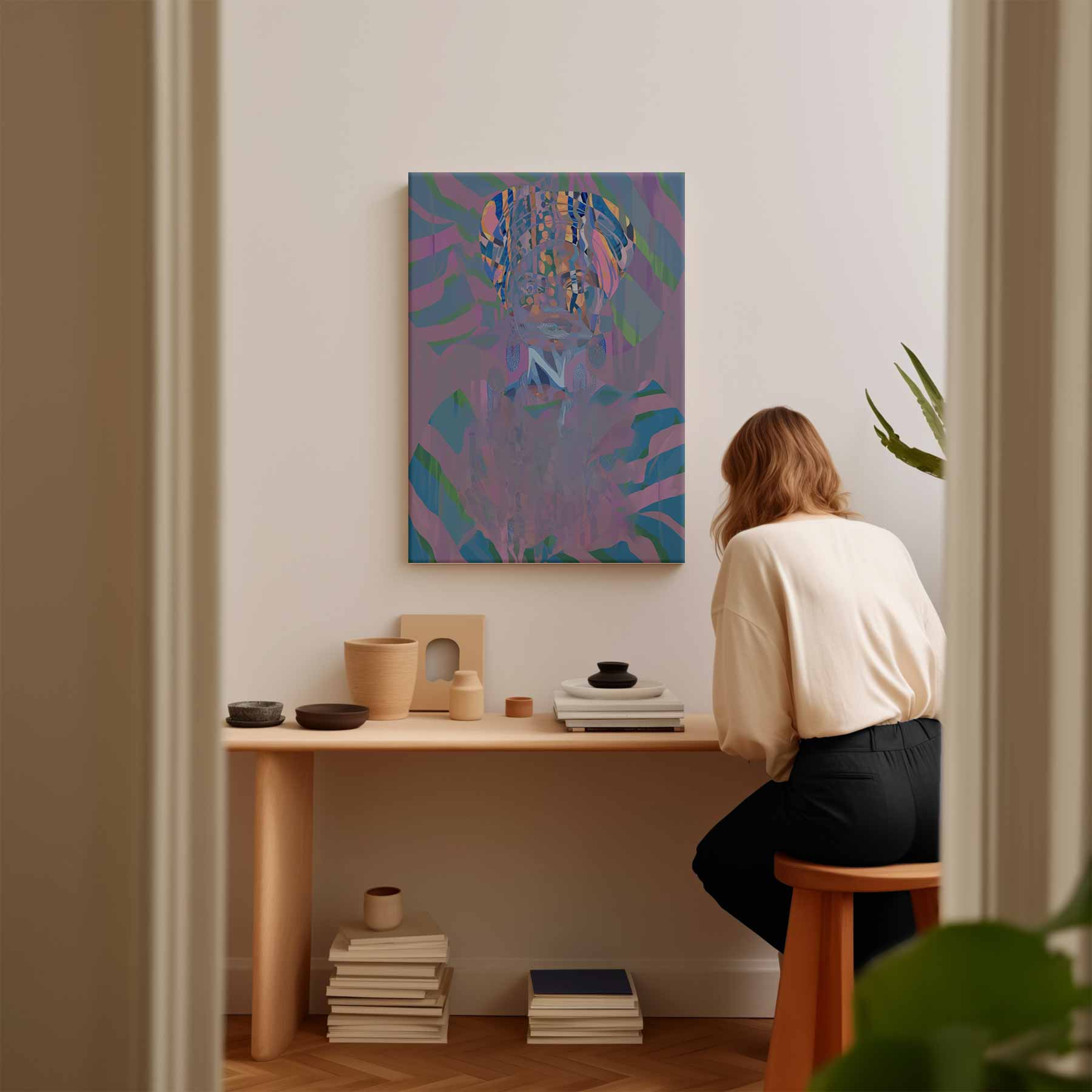 Kleurrijke Harmonie: Mystieke Portret Kunstwerk-canvas-dibond-plexiglas-wanddecoratie-WallArtistic