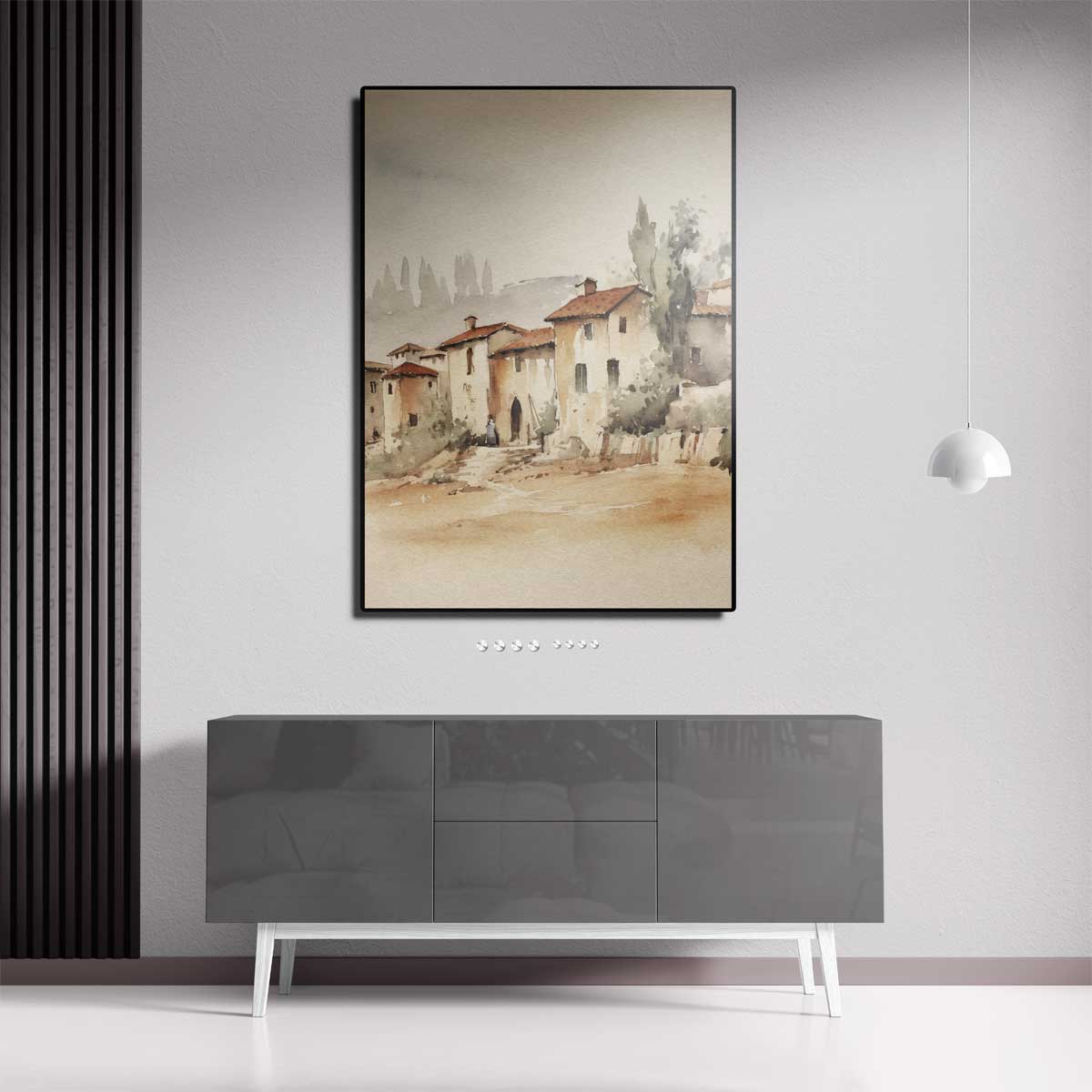 Landelijk Dorp in Waterverf Kunstwerk-canvas-dibond-plexiglas-wanddecoratie-WallArtistic