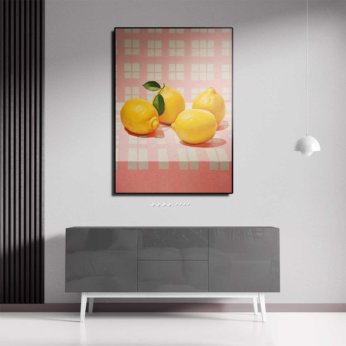 Sprankelende Citroenen op Roze Kunstwerk-canvas-dibond-plexiglas-wanddecoratie-WallArtistic