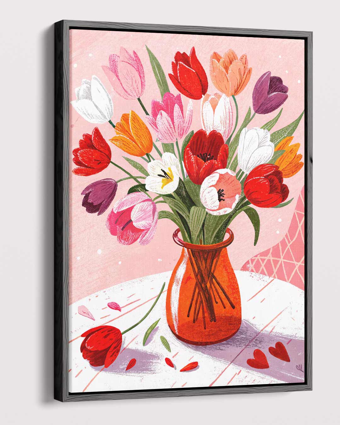Vrolijk Tulpenboeket Illustratie Kunstwerk-canvas-dibond-plexiglas-wanddecoratie-WallArtistic