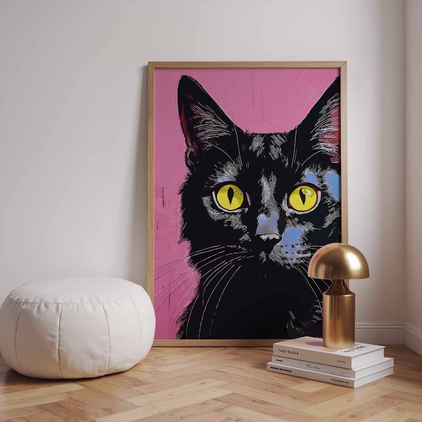 Stijlvolle Kattenposter met Roze Achtergrond Poster