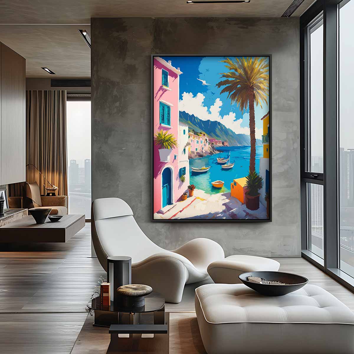 Zonnige Middellandse Zee Haven Kunstwerk-canvas-dibond-plexiglas-wanddecoratie-WallArtistic