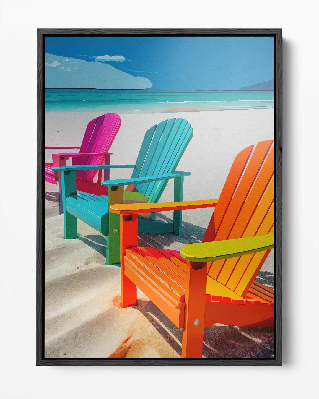 Kleurrijke Strandstoelen aan Zee Kunstwerk-canvas-dibond-plexiglas-wanddecoratie-WallArtistic