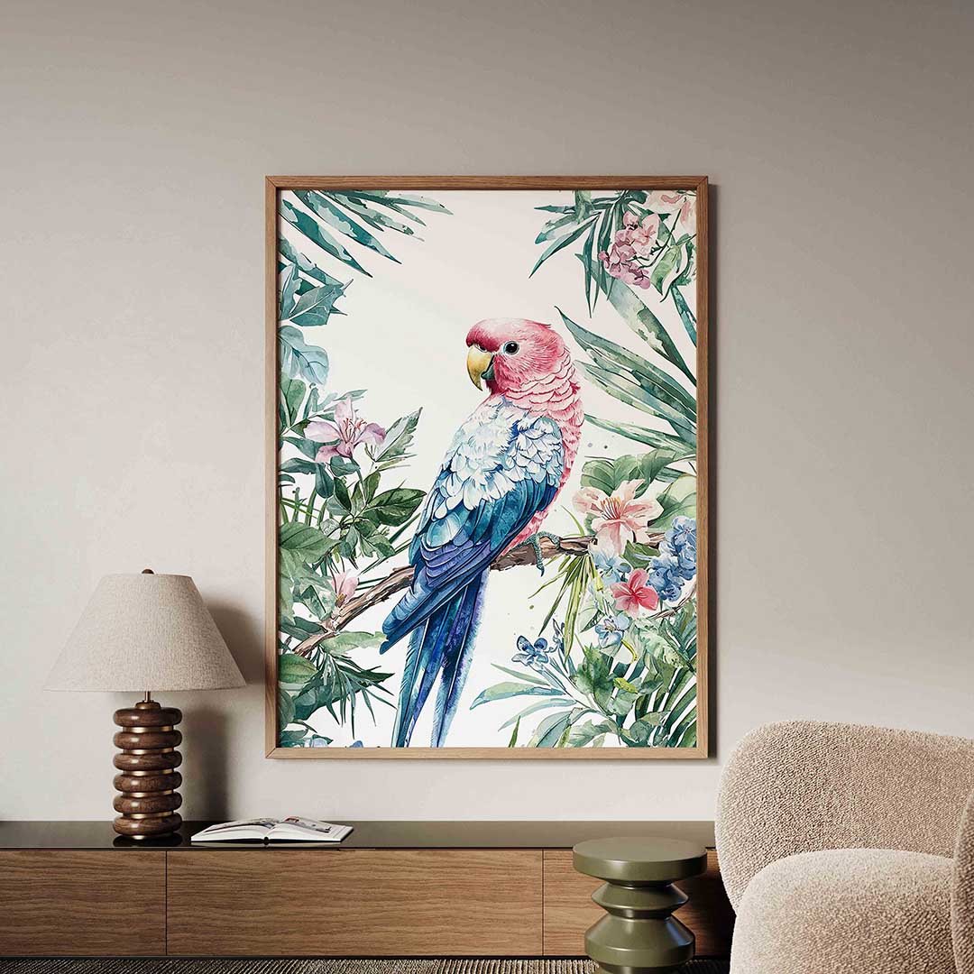 Papegaai en bloemen Poster