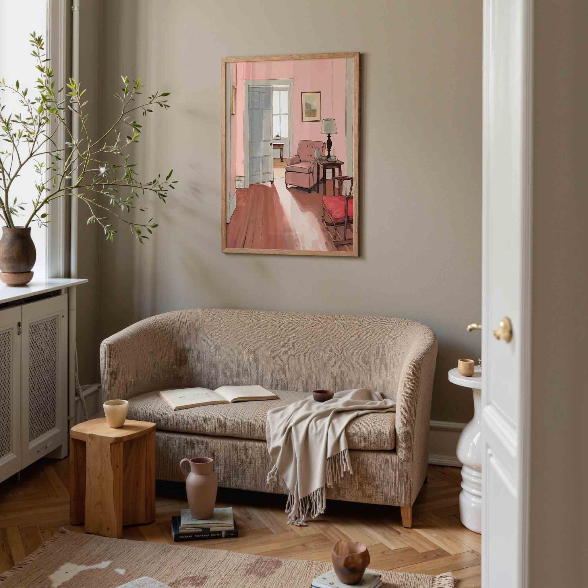 Interieur met roze muren Poster