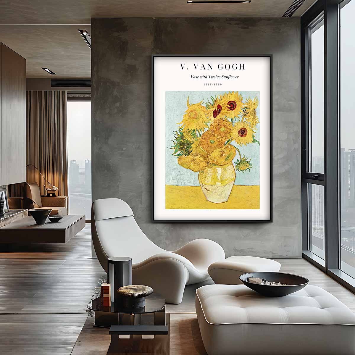 Zonnebloemen in Vaas Kunstwerk-canvas-dibond-plexiglas-wanddecoratie-WallArtistic