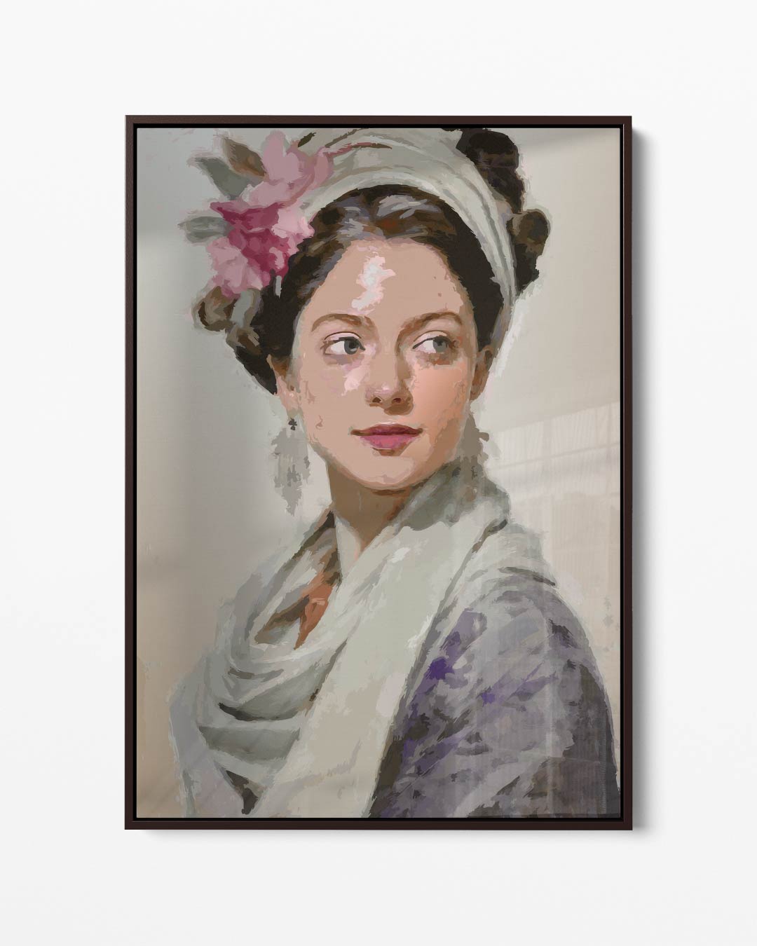 Elegant portret van vrouw met bloem Kunstwerk-canvas-dibond-plexiglas-wanddecoratie-WallArtistic