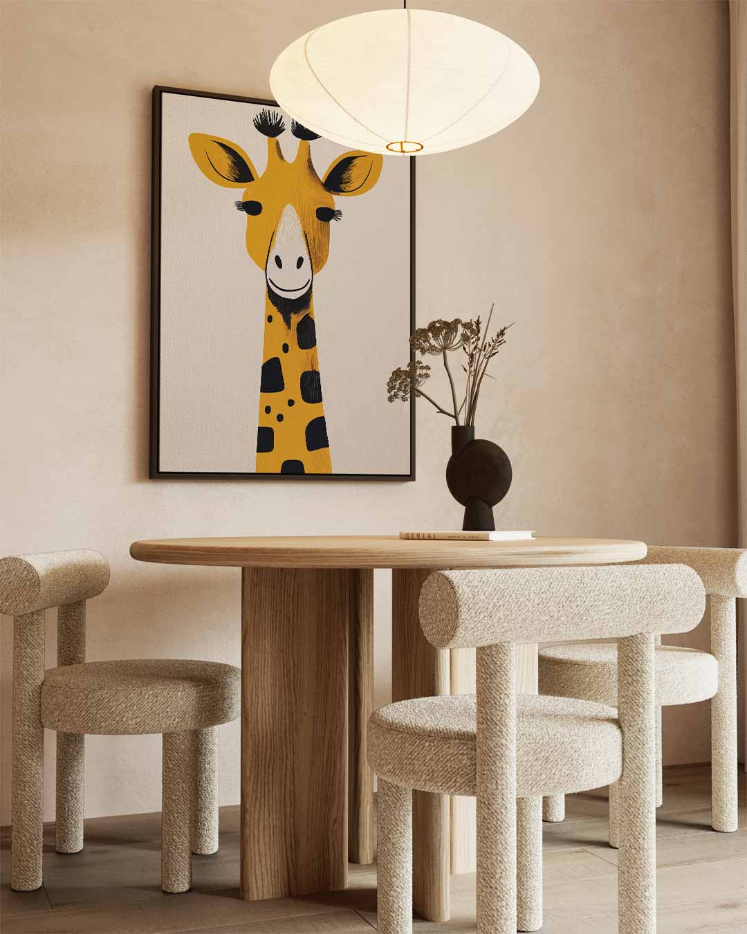 Vrolijke Giraffe Illustratie Kunstwerk-canvas-dibond-plexiglas-wanddecoratie-WallArtistic