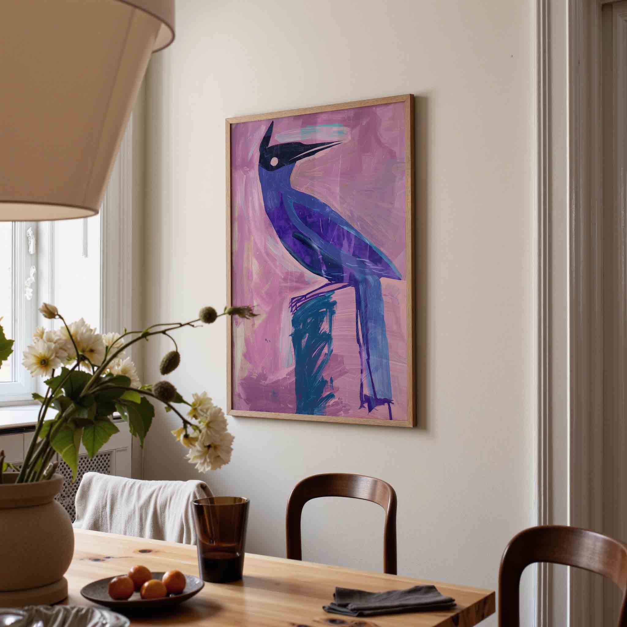 Vogel in paars en roze Poster