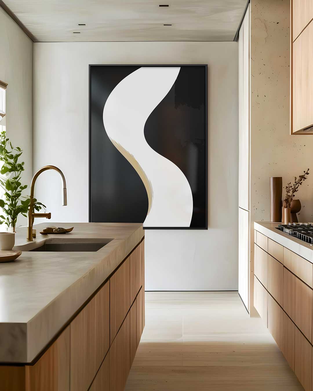 Golvende Sfeer in Zwart en Wit Kunstwerk-canvas-dibond-plexiglas-wanddecoratie-WallArtistic