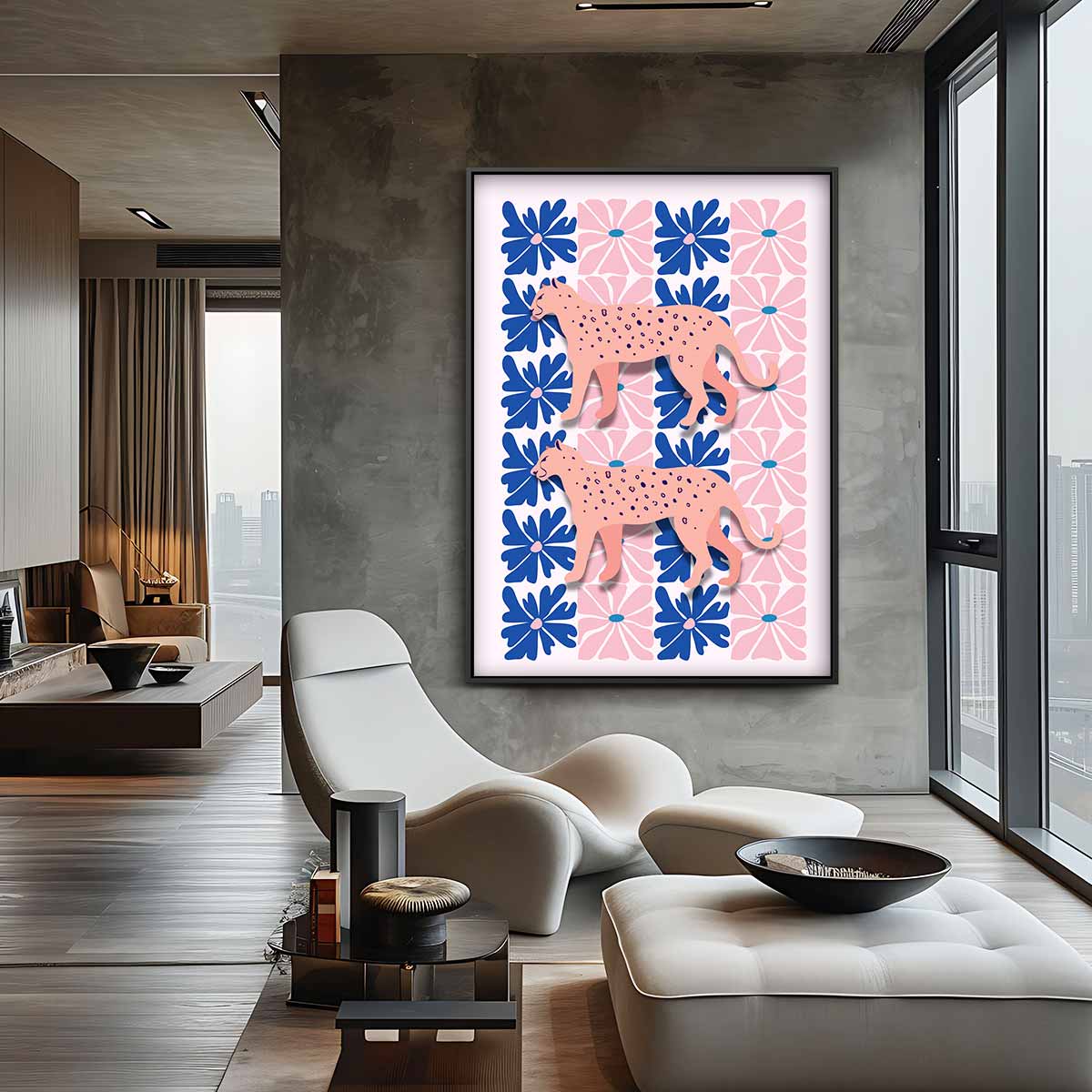 Bloemen en Luipaarden Print Kunstwerk-canvas-dibond-plexiglas-wanddecoratie-WallArtistic