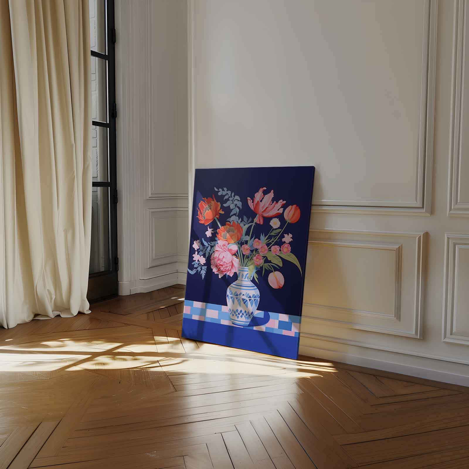 Bloemenpracht in Blauwe Vaas Kunstwerk-canvas-dibond-plexiglas-wanddecoratie-WallArtistic