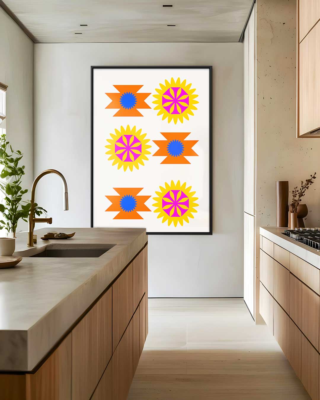 Vrolijke Zomerbloemen Print Kunstwerk-canvas-dibond-plexiglas-wanddecoratie-WallArtistic