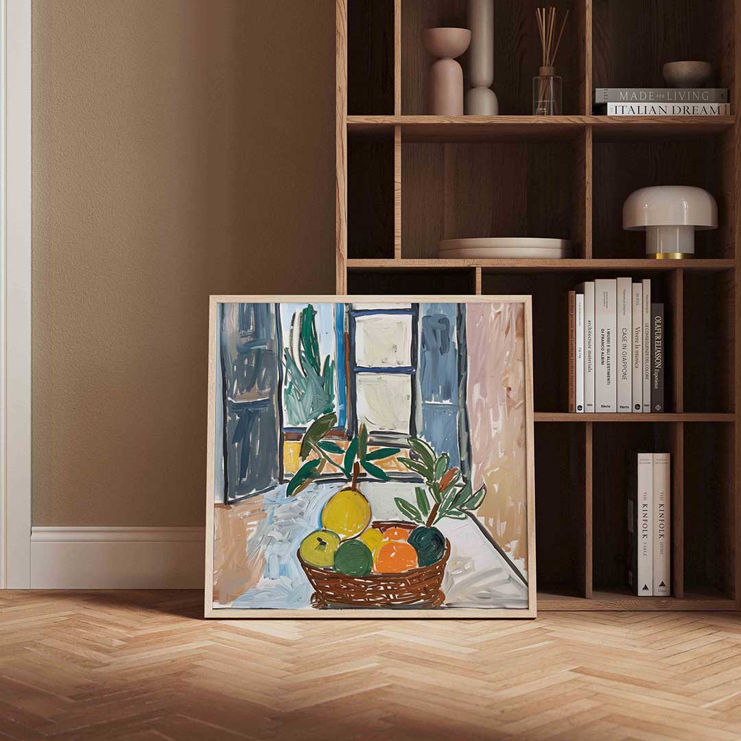 Fruitmand bij raam Poster