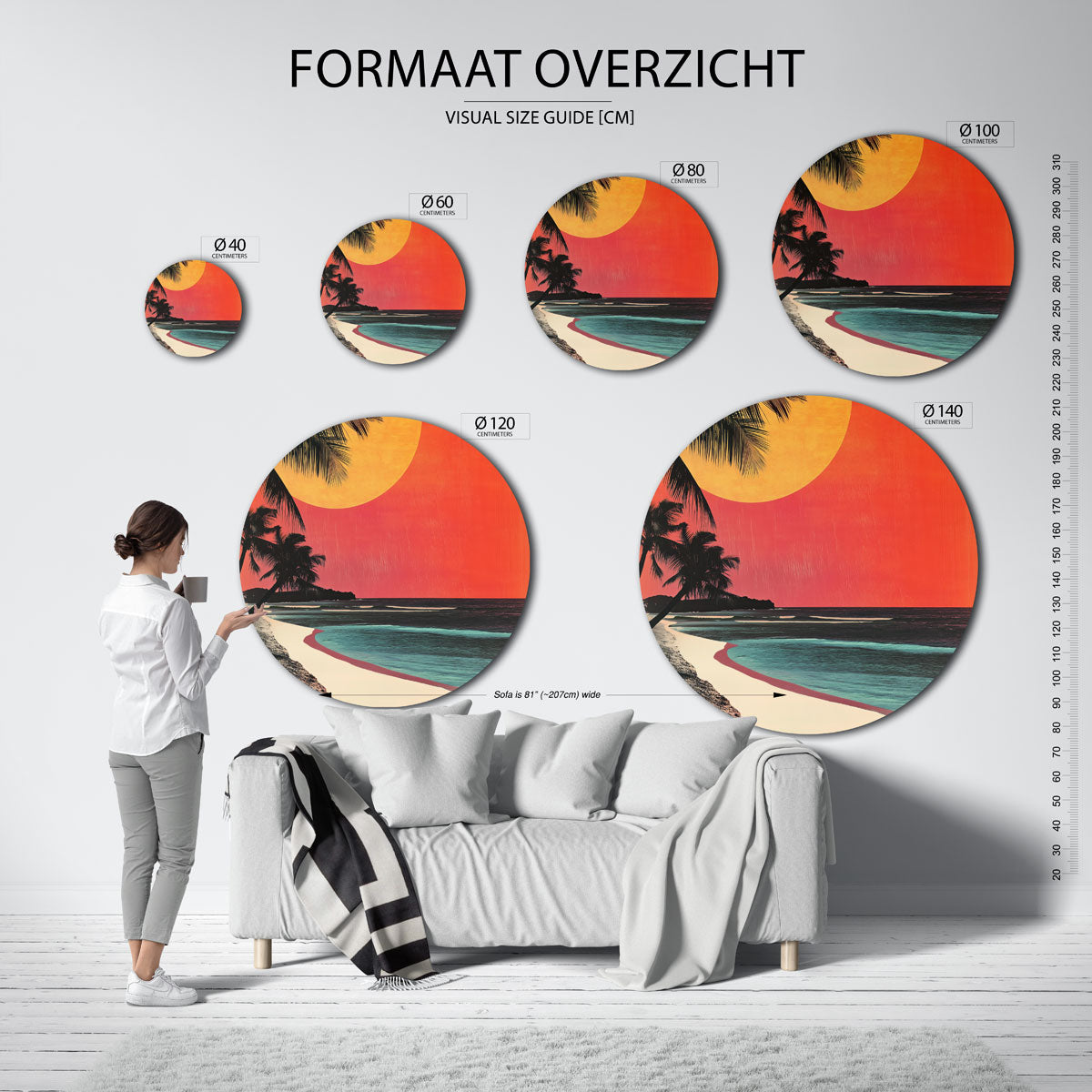 Palmbomen en zonsondergang Muurcirkel