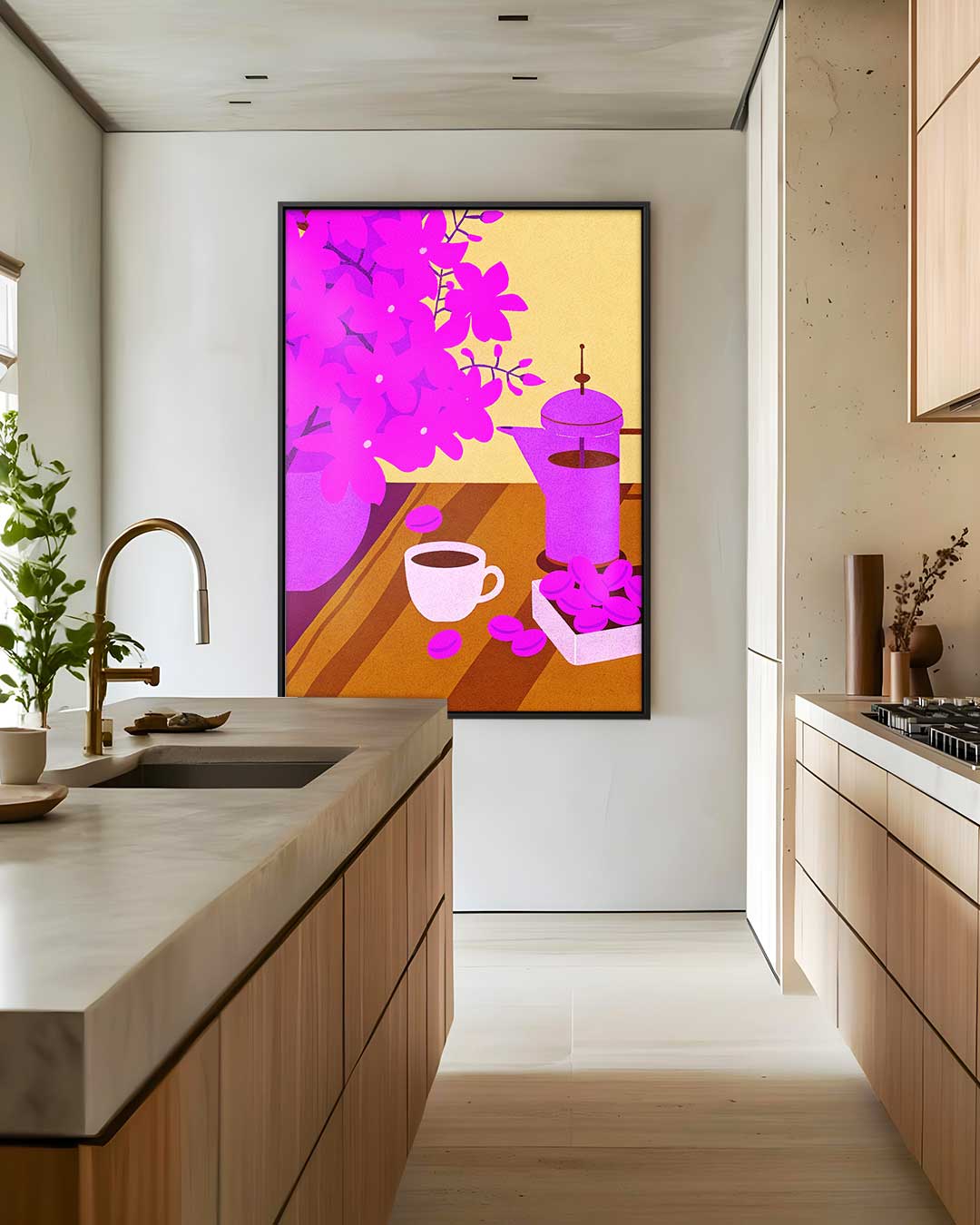 Koffieochtend Met Bloesems Kunstwerk-canvas-dibond-plexiglas-wanddecoratie-WallArtistic