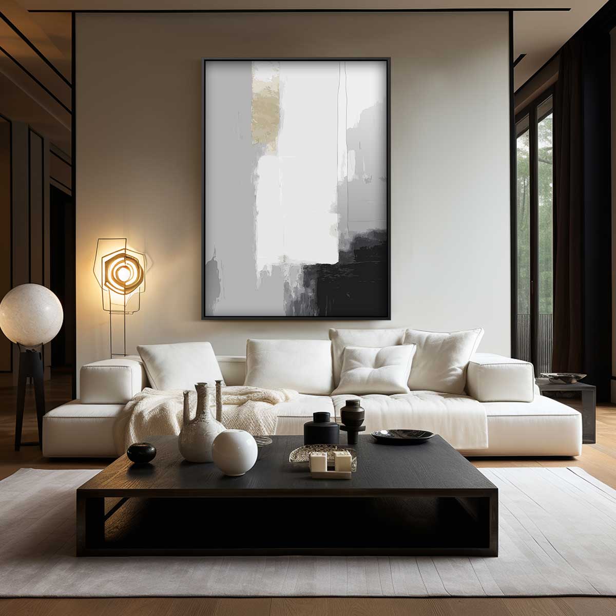 Abstracte Grijze Compositie Kunstwerk-canvas-dibond-plexiglas-wanddecoratie-WallArtistic