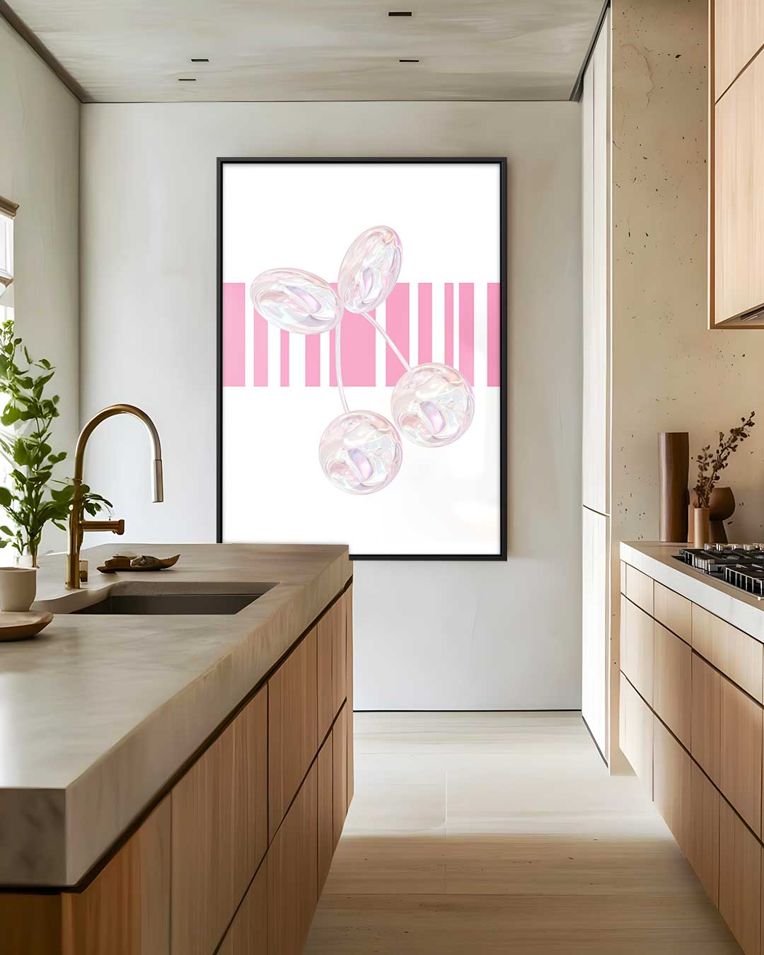 Parelkersen op Roze Achtergrond Kunstwerk-canvas-dibond-plexiglas-wanddecoratie-WallArtistic