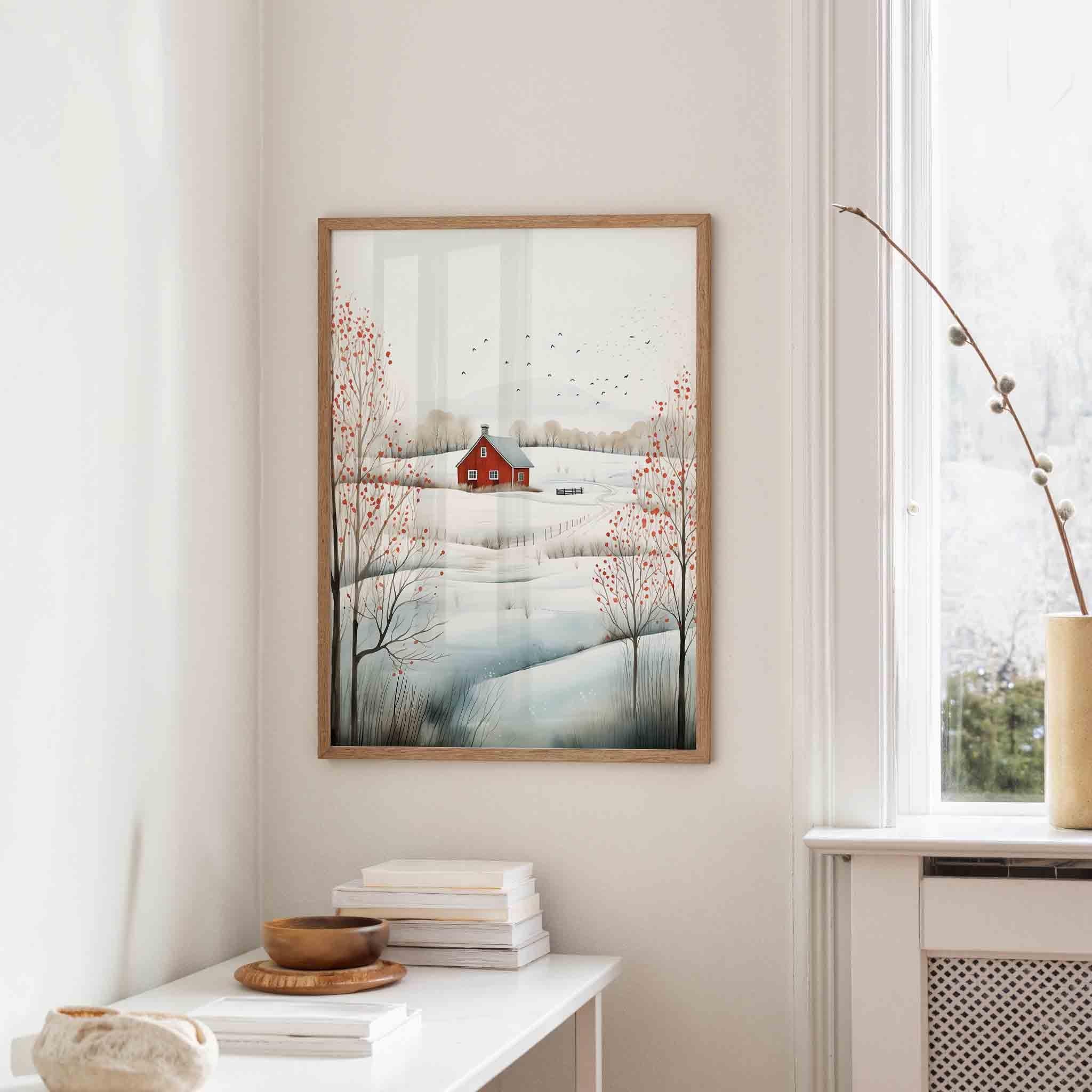 Landschap met rode schuur Poster