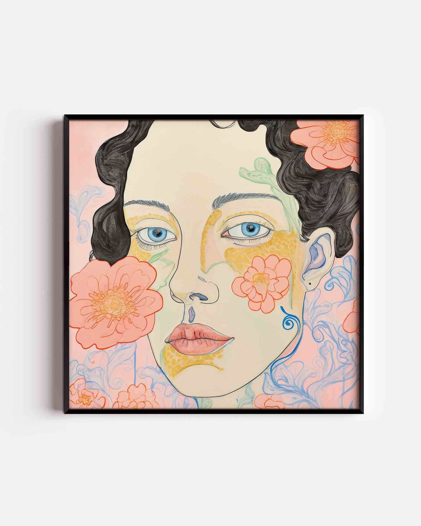 Bloemen en gezicht Poster