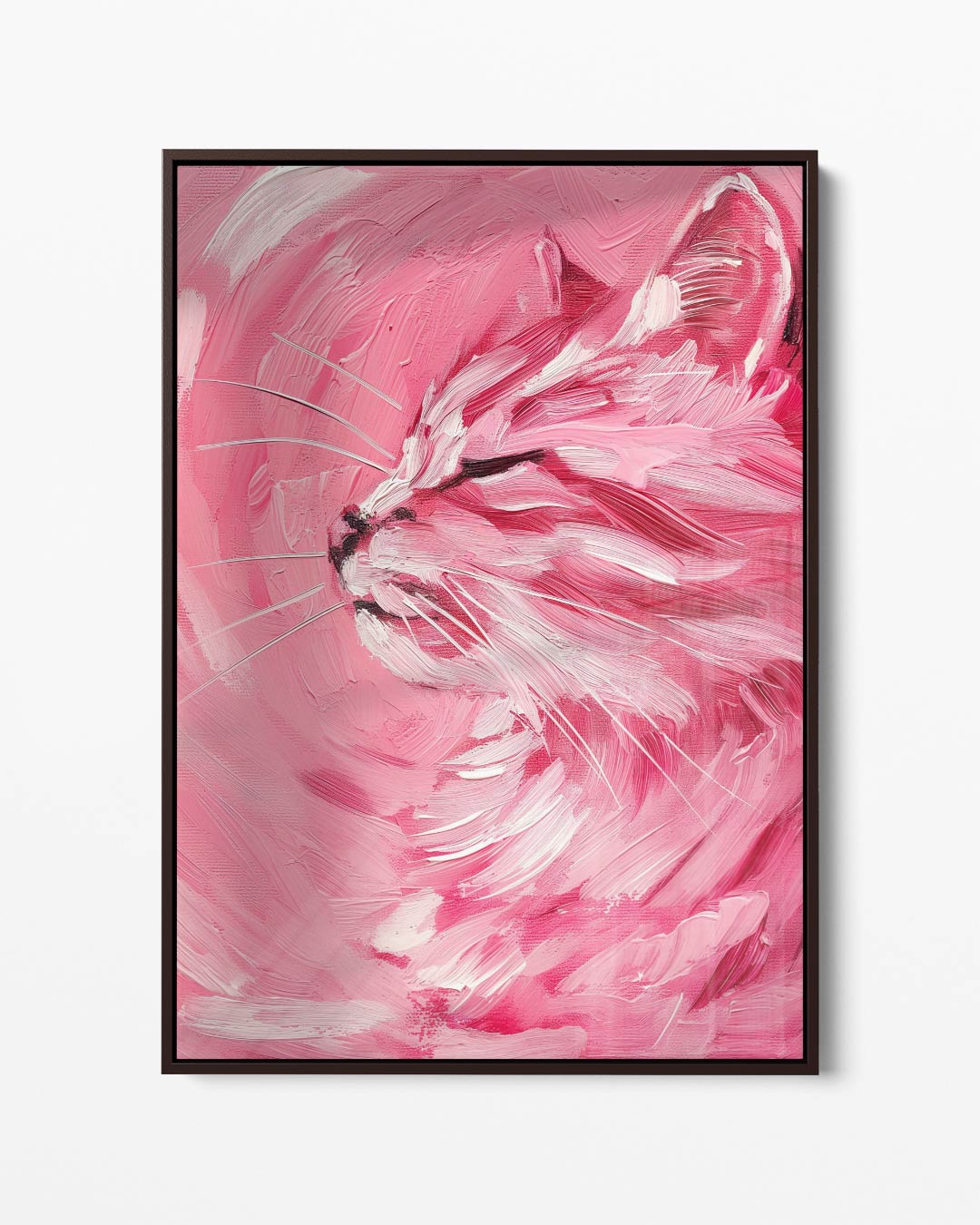 Dromerige Roze Kat Kunstwerk-canvas-dibond-plexiglas-wanddecoratie-WallArtistic