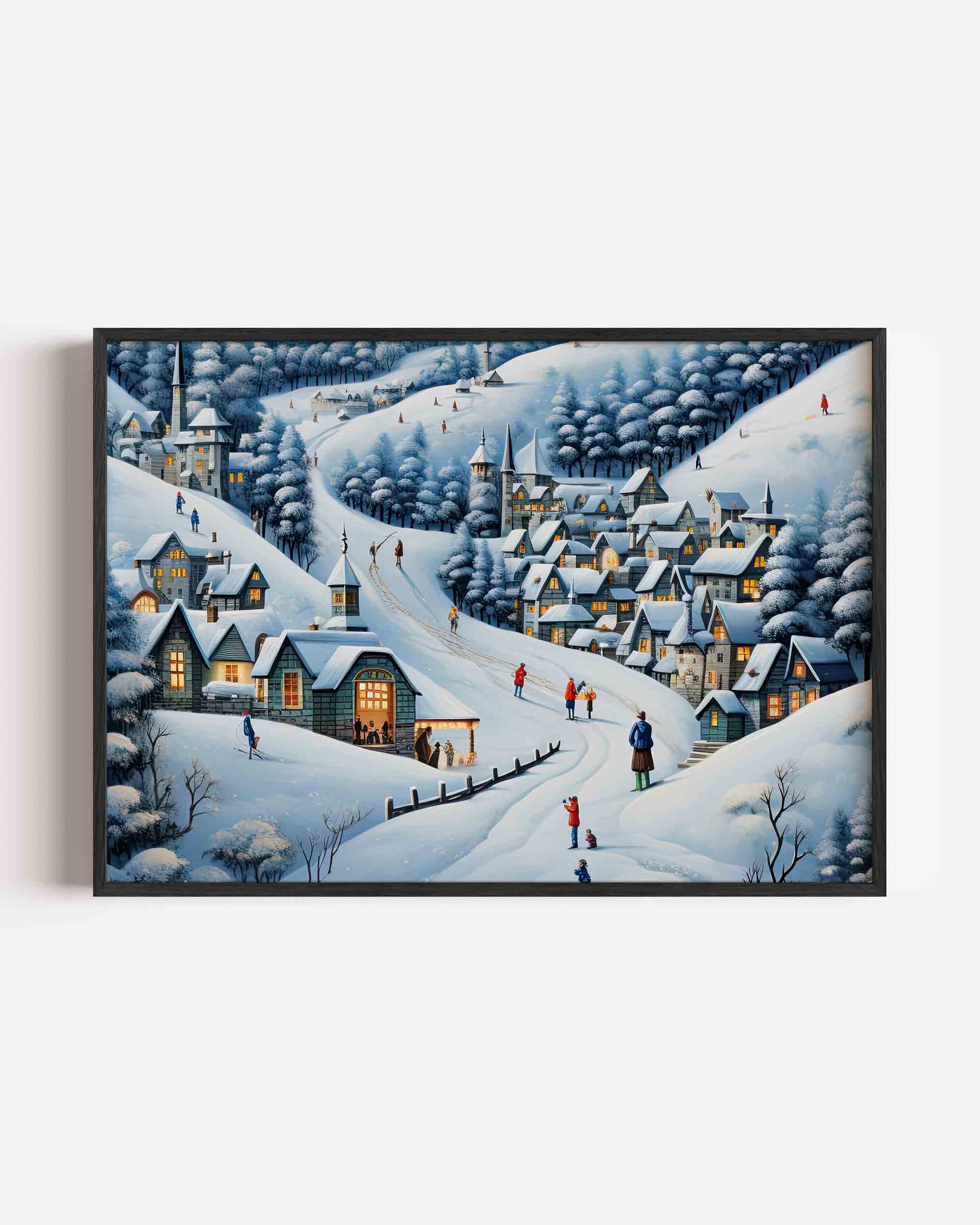 Winterdorp in de sneeuw Poster
