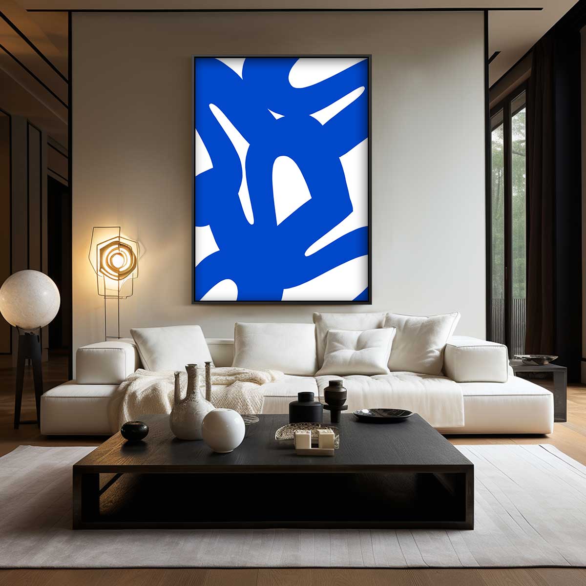Dynamische Blauwe Krabbels Kunstwerk-canvas-dibond-plexiglas-wanddecoratie-WallArtistic