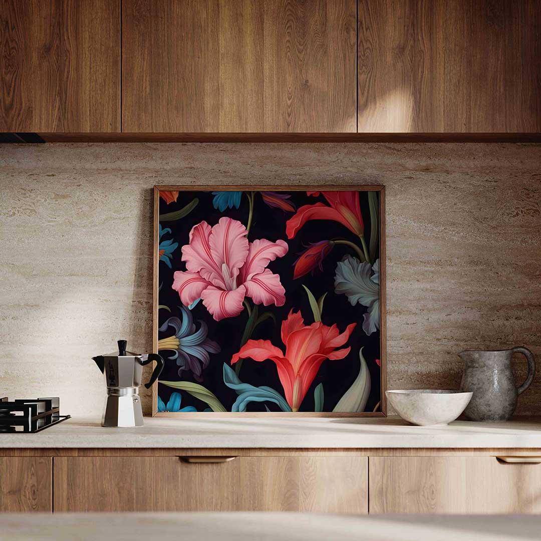 Bloemen op zwarte achtergrond Poster