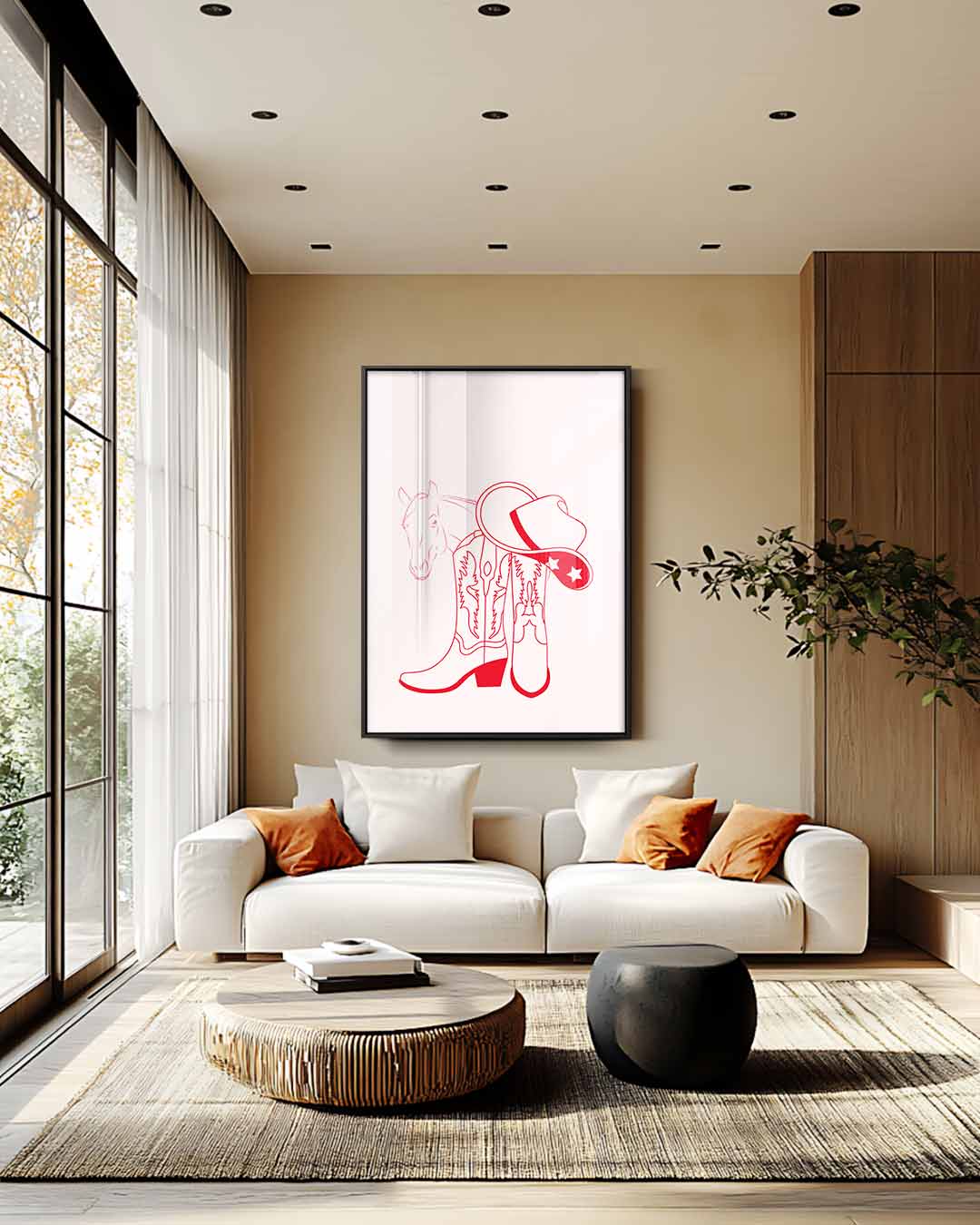 Cowboy Chic Illustratie Kunstwerk-canvas-dibond-plexiglas-wanddecoratie-WallArtistic