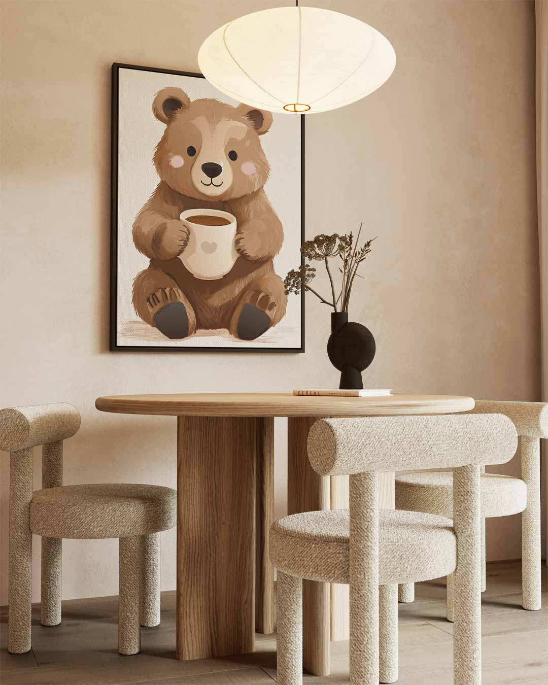 Knuffelbeer met Kopje Koffie Kunstwerk-canvas-dibond-plexiglas-wanddecoratie-WallArtistic