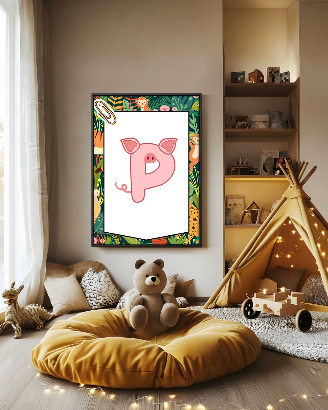 Kinderposter Alfabet Dieren P Kunstwerk-canvas-dibond-plexiglas-wanddecoratie-WallArtistic