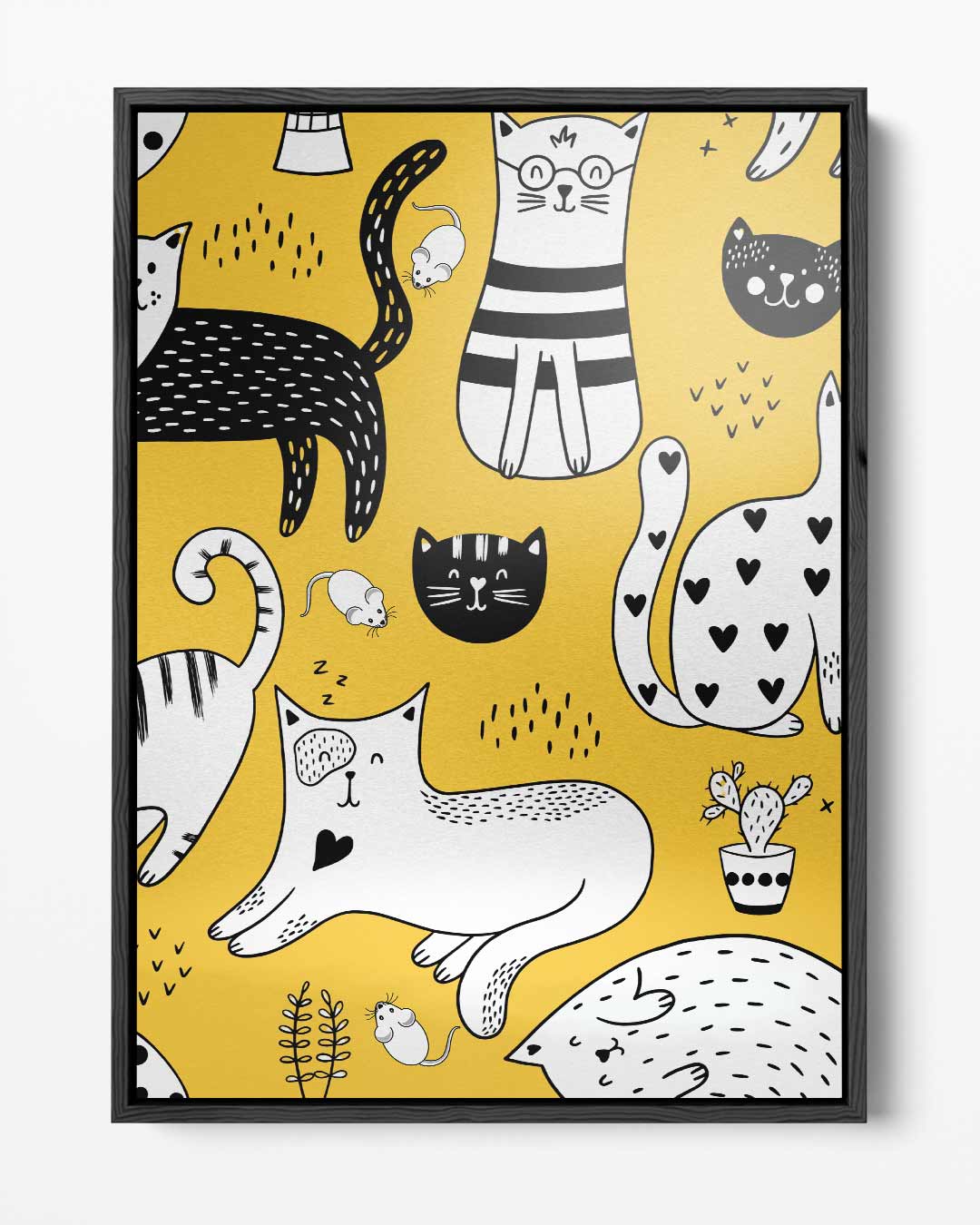 Speelse Katten Illustratie Kunstwerk-canvas-dibond-plexiglas-wanddecoratie-WallArtistic