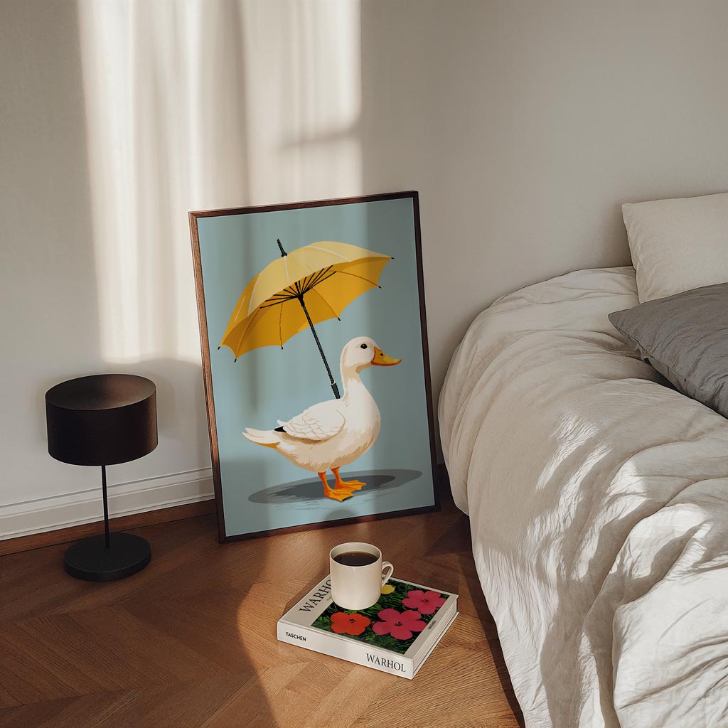 Vrolijke Eend met Paraplu Poster