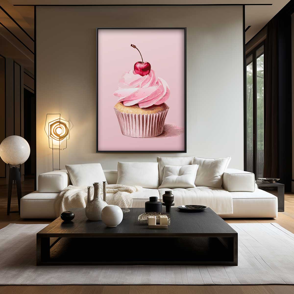 Cupcake Delight met Kers Kunstwerk-canvas-dibond-plexiglas-wanddecoratie-WallArtistic